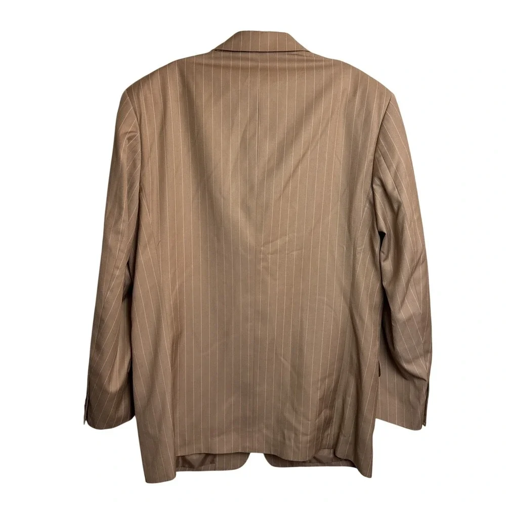 Jason Evans Mens 42L Pinstripe Suit 2 Piece Tan Brown 36L‎ Pants 4 Button Blazer